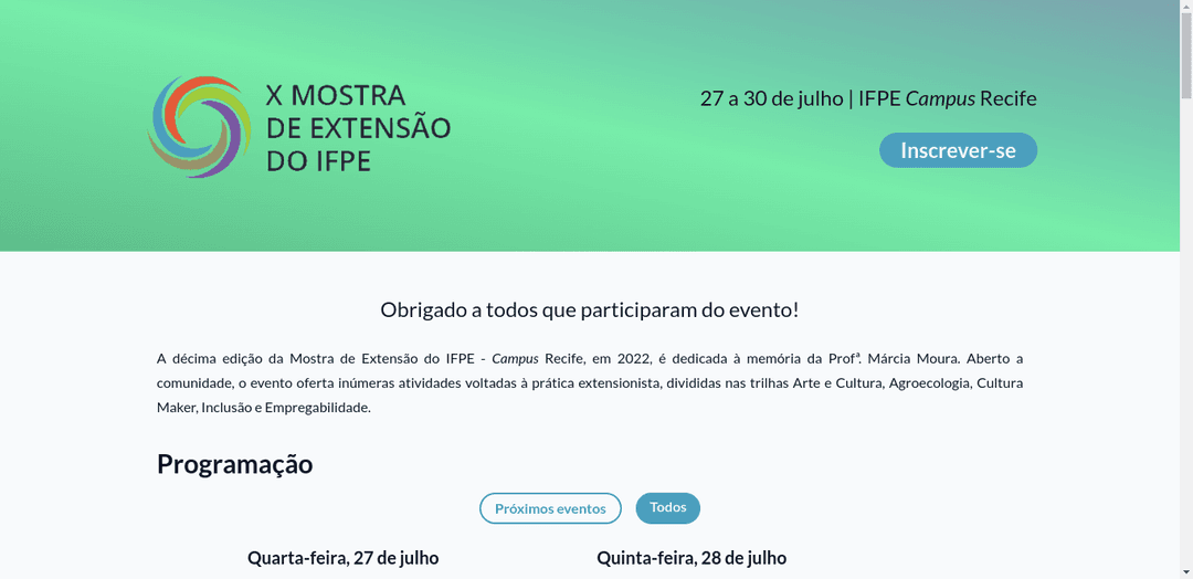 Site da Mostra de Extensão do IFPE